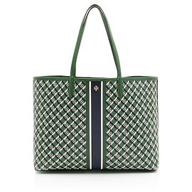 Tory Burch Coated Canvas Geo Tote Vert