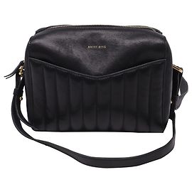 Bolsa de ombro acolchoada Anine Bing Ellis em couro preto Preto