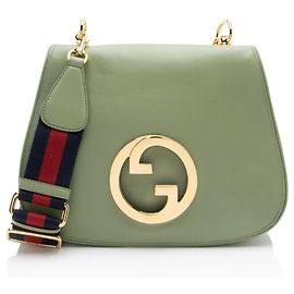 Bolsa de ombro média Blondie em couro Gucci Verde