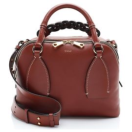 Chloé Chloe Leather Daria Medium Satchel Brown