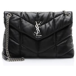 Sac à épaule LouLou Medium en cuir d'agneau monogrammé Saint Laurent Noir