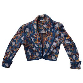Saint Laurent Rive Gauche printed knit cropped jacket White Blue Multiple colors