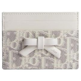 Dior Freesia Card Holder Latte Gray Oblique Jacquard Brown