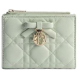 Dior Lady Dalia Wallet Suede Green Cannage Lambskin Green