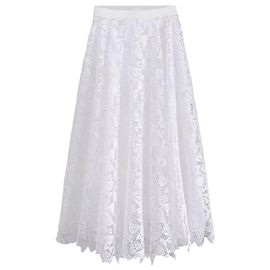 Dior Falda Midi Acampanada Riviera Blanco Lazo Mezcla de Algodón Encaje Blanco