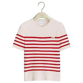 Dior Kurzarm-Pullover Ecru Red aus Seiden-Baumwoll-Strick Rot