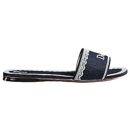 Dior Dantel Slide Navy Blue Oblique Embroidered Cotton White Lace Blau