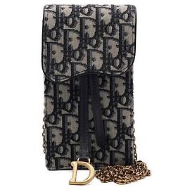 Dior Borsa a tracolla Oblique Saddle Vertical Pouch Mini con catena Blu