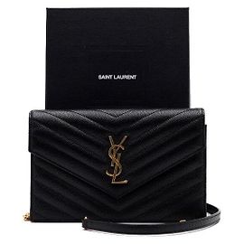 Saint Laurent Borsa a tracolla Cassandra Monogram Envelope WOC Black Gold Chain Nero