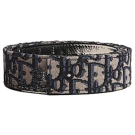 Dior Correia de cinto reversível Black Beige Oblique Jacquard em couro de bezerro grão preto Marrom