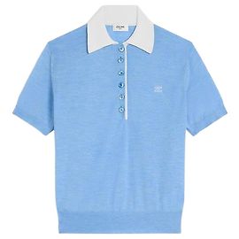 Céline Polo Sweater Fine Cashmere Silk Light Blue Blue