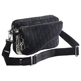 Dior Saddle Triple Pouch Black Oblique Jacquard Preto