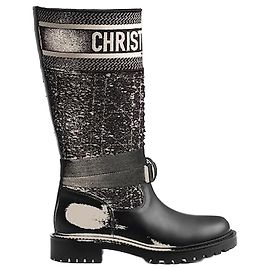 Dior D-Major Boots Black White Cannage Tweed, Black Calfskin White