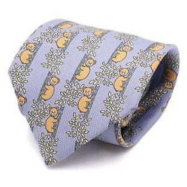 Hermès Gravata de seda azul marinho com padrão de urso Azul