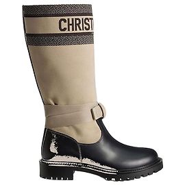 Dior Botas D-Major Warm Taupe Black Technical Fabric, Black Calfskin Castaño