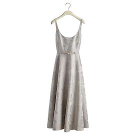 Dior Vestido midi con cinturón Grey Anemone Silk Wool Jacquard Castaño