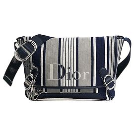 Dior Borsa Riviera Jet Flap Strap Medium Gray Blue Oblique Stripe Jacquard Blu