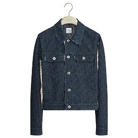 Dior Giacca Crop Blu Navy Oblique in Denim di Cotone Blu