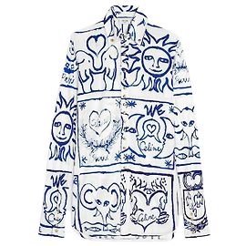 Céline Camisa de jersey de seda estampada White/Blue Azul