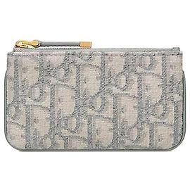 Dior Étui à clés zippé Travel Myrte Gray Oblique Jacquard Marron