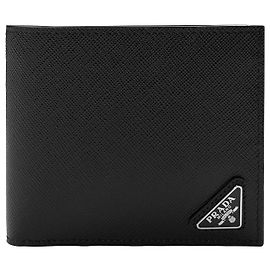 Prada Men's Wallet Saffiano Triangle Logo Black Black