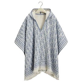 Dior Poncho à capuche Oblique Bleu Blanc en coton éponge Bleu