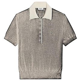 Céline Maglia Polo in Cashmere e Seta Fine Nero/Bianco Bianco