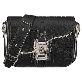 Dior Borsa Saddle Small con patta e tracolla Pelle Nera Vitello Grana Nera Nero