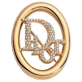 Dior Broche Oblique en métal finition or et cristaux Doré