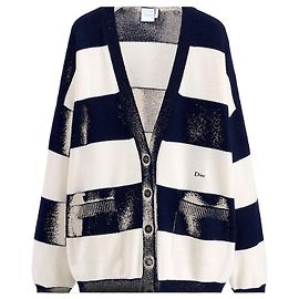 Dior Oversized Cardigan Marineblau Weiß Gestreift aus Kaschmir-Jersey Blau