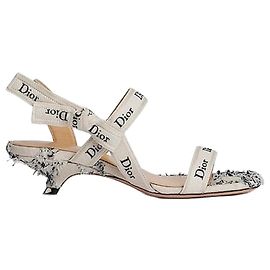Dior Strap Heel Sandal White Blue Cannage Cotton Boucle Blue