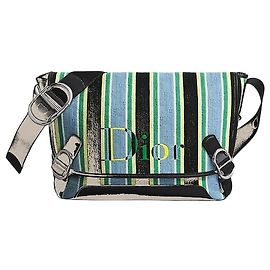 Dior Riviera Jet Flap Strap Bag Medium Black, Light Blue, Green, Yellow Oblique Line Stripe Jacquard Blue