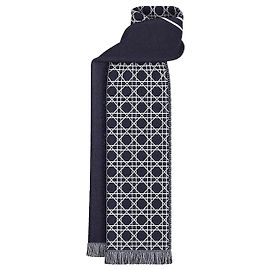 Dior Striped Cannage Scarf Navy Blue Gray, White Wool Blue