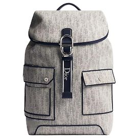 Dior Riviera Pocket Jet Flap Backpack Gray Oblique Denim Canvas Brown