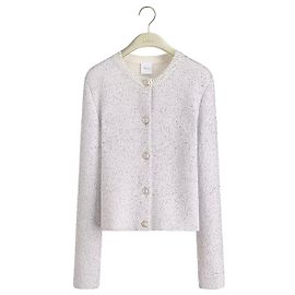 Dior Cardigan Ecru aus technischem Strick mit silbernen Pailletten Weiß