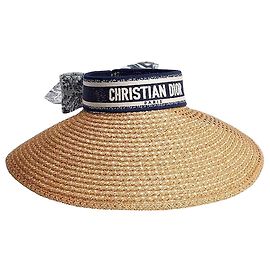 Dior D-Ocean Mesh Stroh-Visor Navy Blue, weiß gesticktes Band Blau