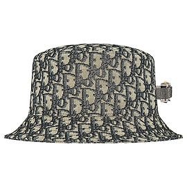 Dior Oblique Bucket Hat Navy Blue Beige Cotton Blend Jacquard Blue