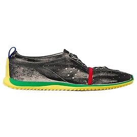 Céline Sapatilhas Soft em pele de cordeiro elástica, camurça de vitelo e pele de cordeiro Black/Bright Yellow/Green Verde