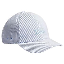 Dior Riviera Mariniere De Player Cap Light Blue Silk Cotton Blau