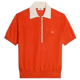 Céline Polo-Pullover aus feinem Kaschmir und Seide Orange Weiß Weiß