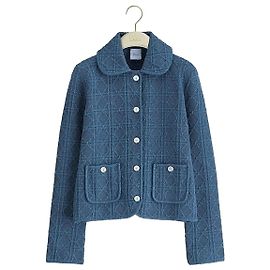 Dior Regular Fit Jacke Blau aus Baumwollmisch-Bouclé-Strick Blau