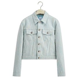 Dior Crop Jacket Hellblau Oblique Washed Cotton Denim Blau