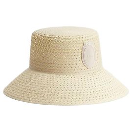 Dior Chapéu de aba larga Riviera Medallion Teddy em palha marfim e lambskin Branco