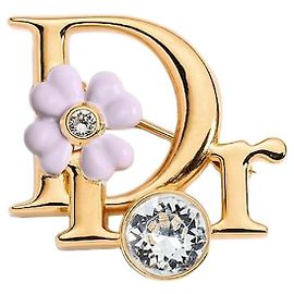 Dior Broche Precious Clover Metal com Acabamento Dourado, Cristal, Laca Rosa Rosa