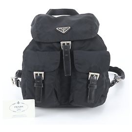 Mochila Prada de nailon Tessuto con logotipo triangular de cuero Negro