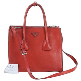 Prada Triangle Logo Leather 2-Way Shoulder Bag Red