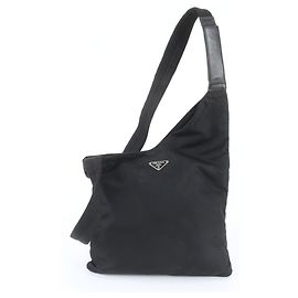 Bolsa de ombro em couro e nylon Tessuto com logótipo triangular Prada Preto