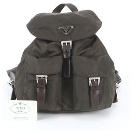 Prada Tessuto Nylon Triangle Logo Backpack Green Khaki