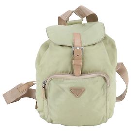 Mochila e bolsa de ombro Prada em nylon Tessuto com logótipo triangular em couro Marrom Verde