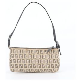 Fendi Zucchino Accessory Pouch Handbag Black Beige